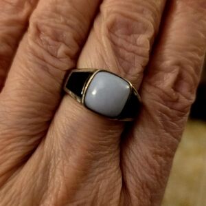 Blue Chalcedony and Black Onyx Ring